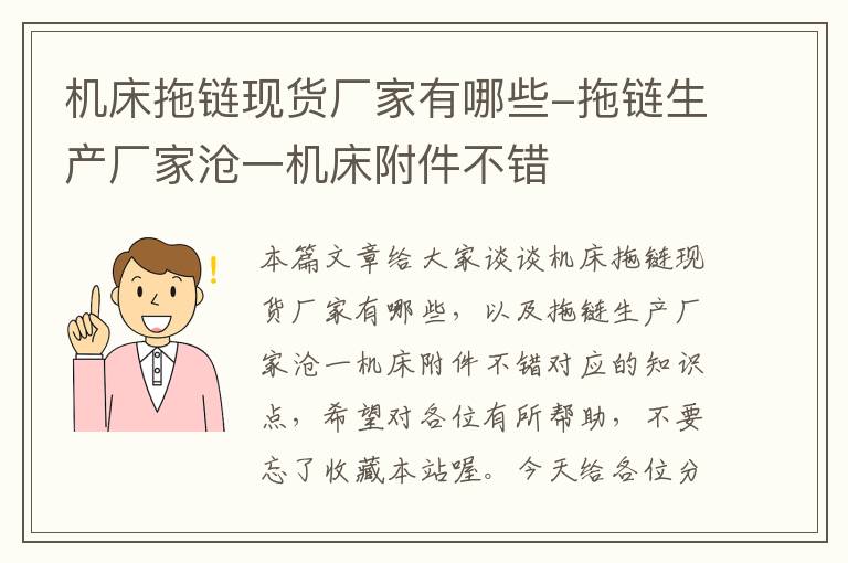 机床拖链现货厂家有哪些-拖链生产厂家沧一机床附件不错