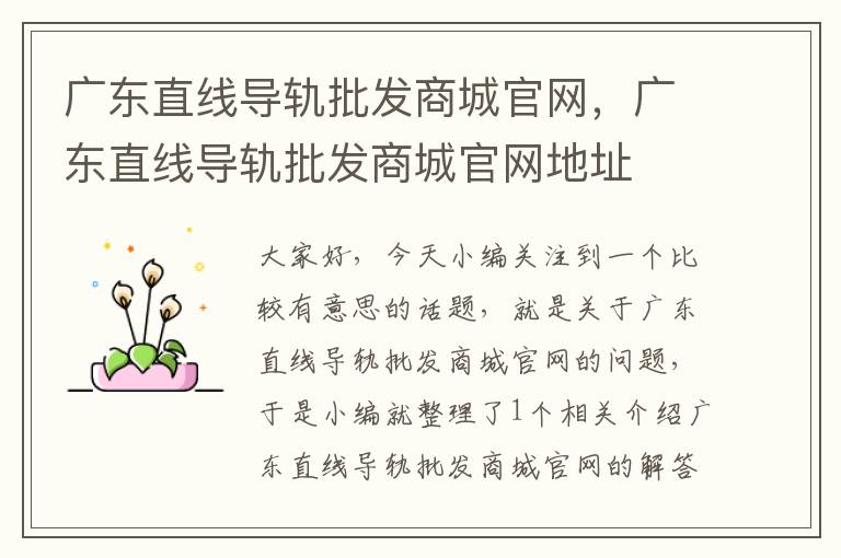 广东直线导轨批发商城官网,广东直线导轨批发商城官网地址