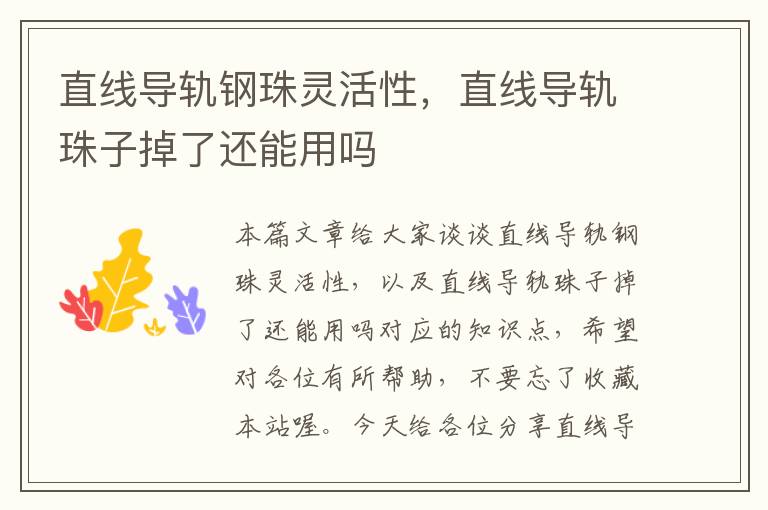 直线导轨钢珠灵活性,直线导轨珠子掉了还能用吗