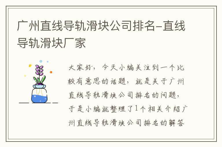 广州直线导轨滑块公司排名-直线导轨滑块厂家