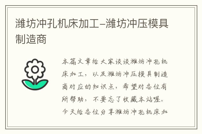 潍坊冲孔机床加工-潍坊冲压模具制造商