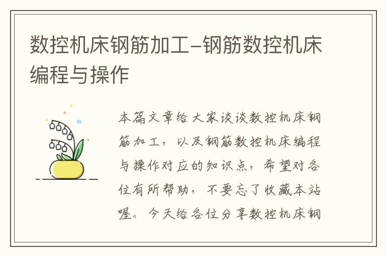 数控机床钢筋加工-钢筋数控机床编程与操作