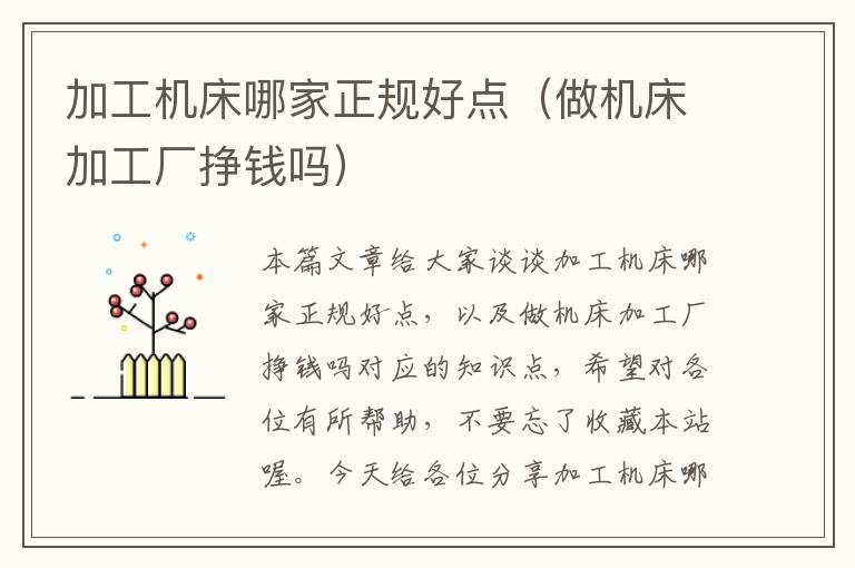 加工机床哪家正规好点(做机床加工厂挣钱吗)