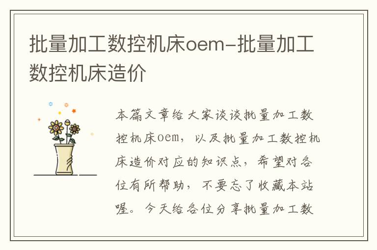 批量加工数控机床oem-批量加工数控机床造价