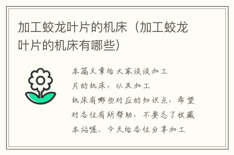 加工蛟龙叶片的机床(加工蛟龙叶片的机床有哪些)
