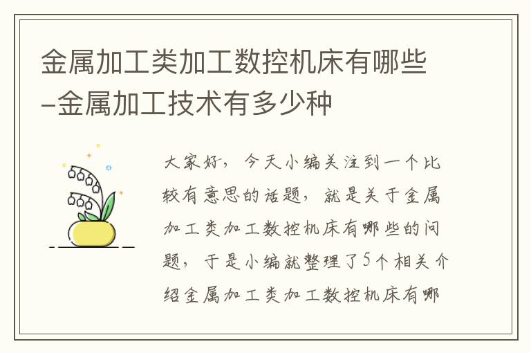 金属加工类加工数控机床有哪些-金属加工技术有多少种