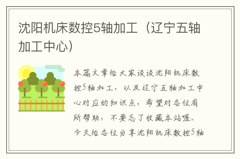 沈阳机床数控5轴加工(辽宁五轴加工中心)