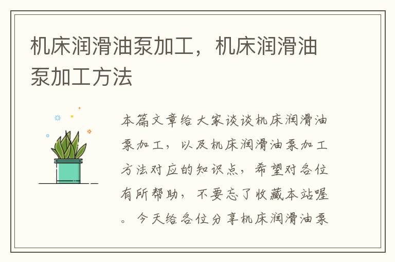 机床润滑油泵加工,机床润滑油泵加工方法