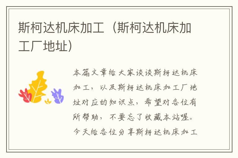 斯柯达机床加工(斯柯达机床加工厂地址)