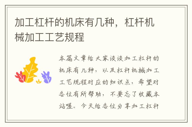 加工杠杆的机床有几种，杠杆机械加工工艺规程