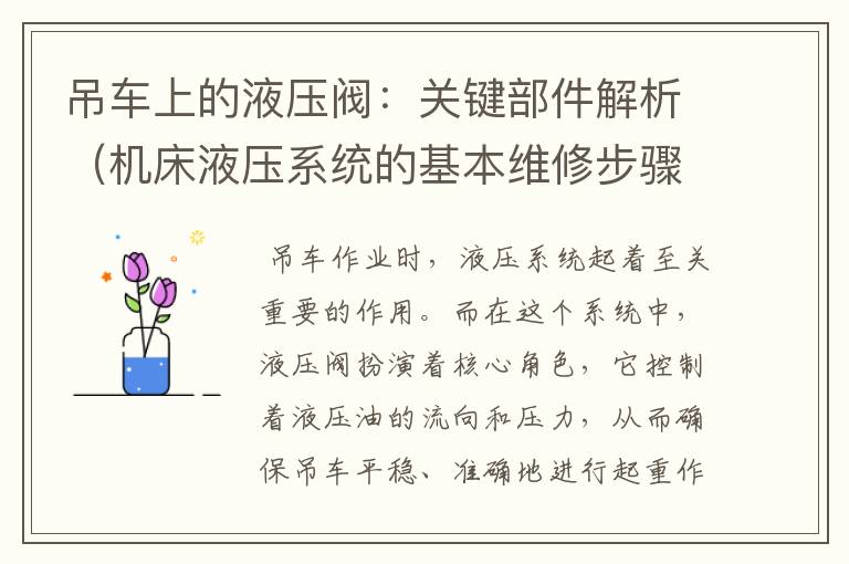 吊车上的液压阀:关键部件解析(机床液压系统的基本维修步骤)