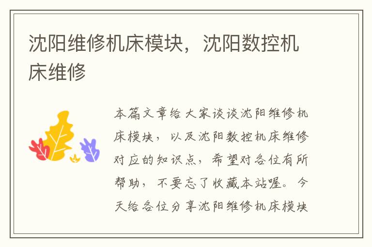 沈阳维修机床模块,沈阳数控机床维修