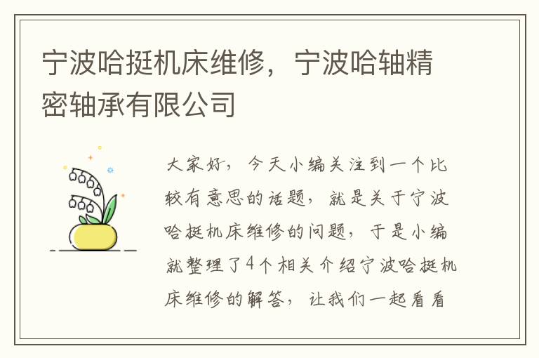 宁波哈挺机床维修,宁波哈轴精密轴承有限公司