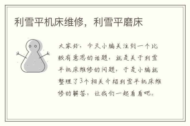 利雪平机床维修,利雪平磨床