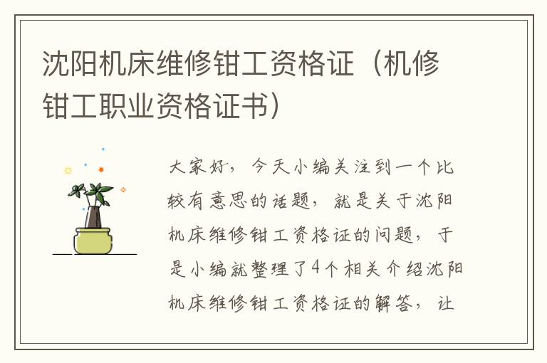 沈阳机床维修钳工资格证(机修钳工职业资格证书)