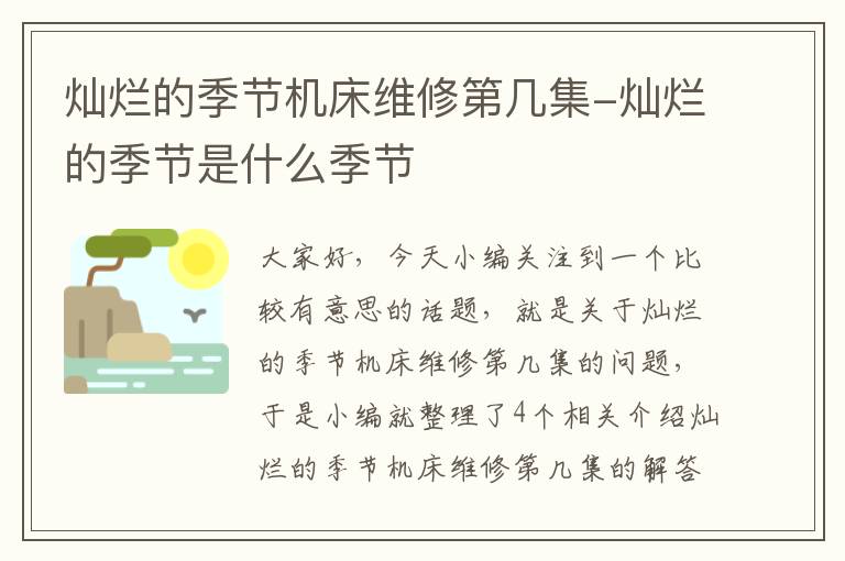 灿烂的季节机床维修第几集-灿烂的季节是什么季节