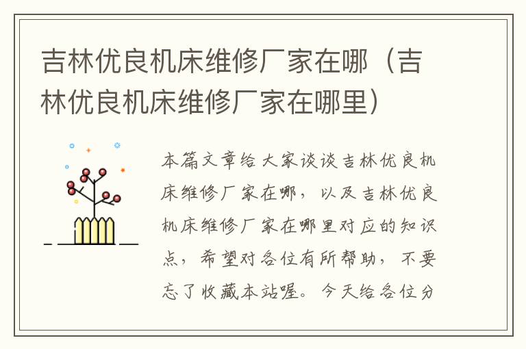 吉林优良机床维修厂家在哪(吉林优良机床维修厂家在哪里)