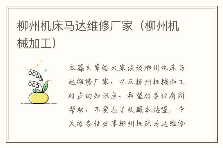 柳州机床马达维修厂家(柳州机械加工)