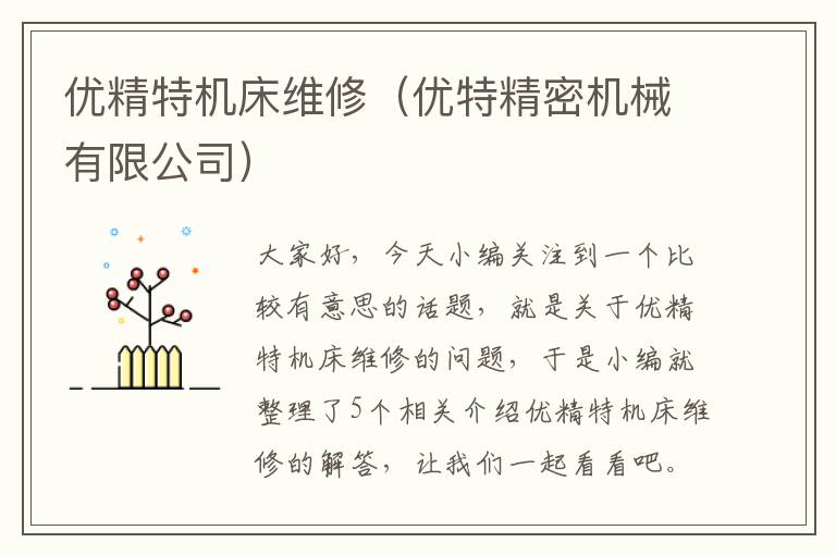 优精特机床维修(优特精密机械有限公司)
