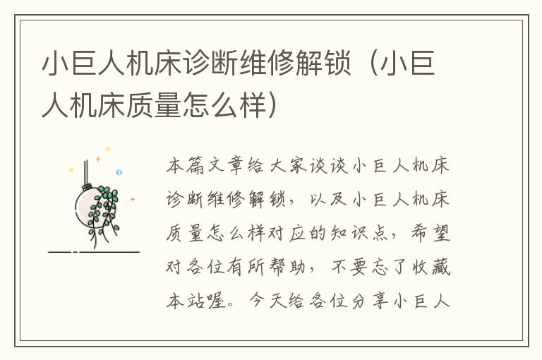 小巨人机床诊断维修解锁(小巨人机床质量怎么样)