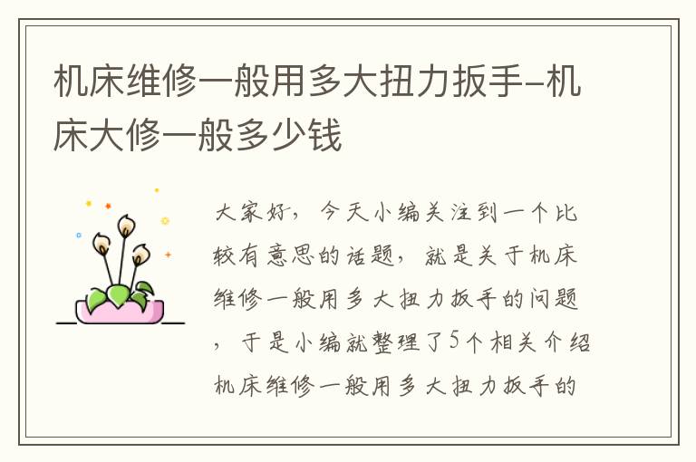 机床维修一般用多大扭力扳手-机床大修一般多少钱